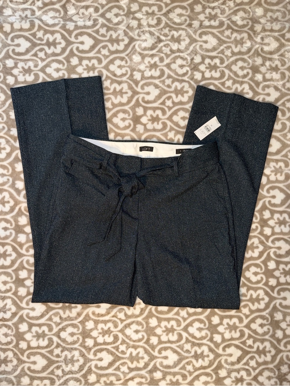 LOFT Julie Trouser Heathered Navy Tie-Waist Size 10 NWT